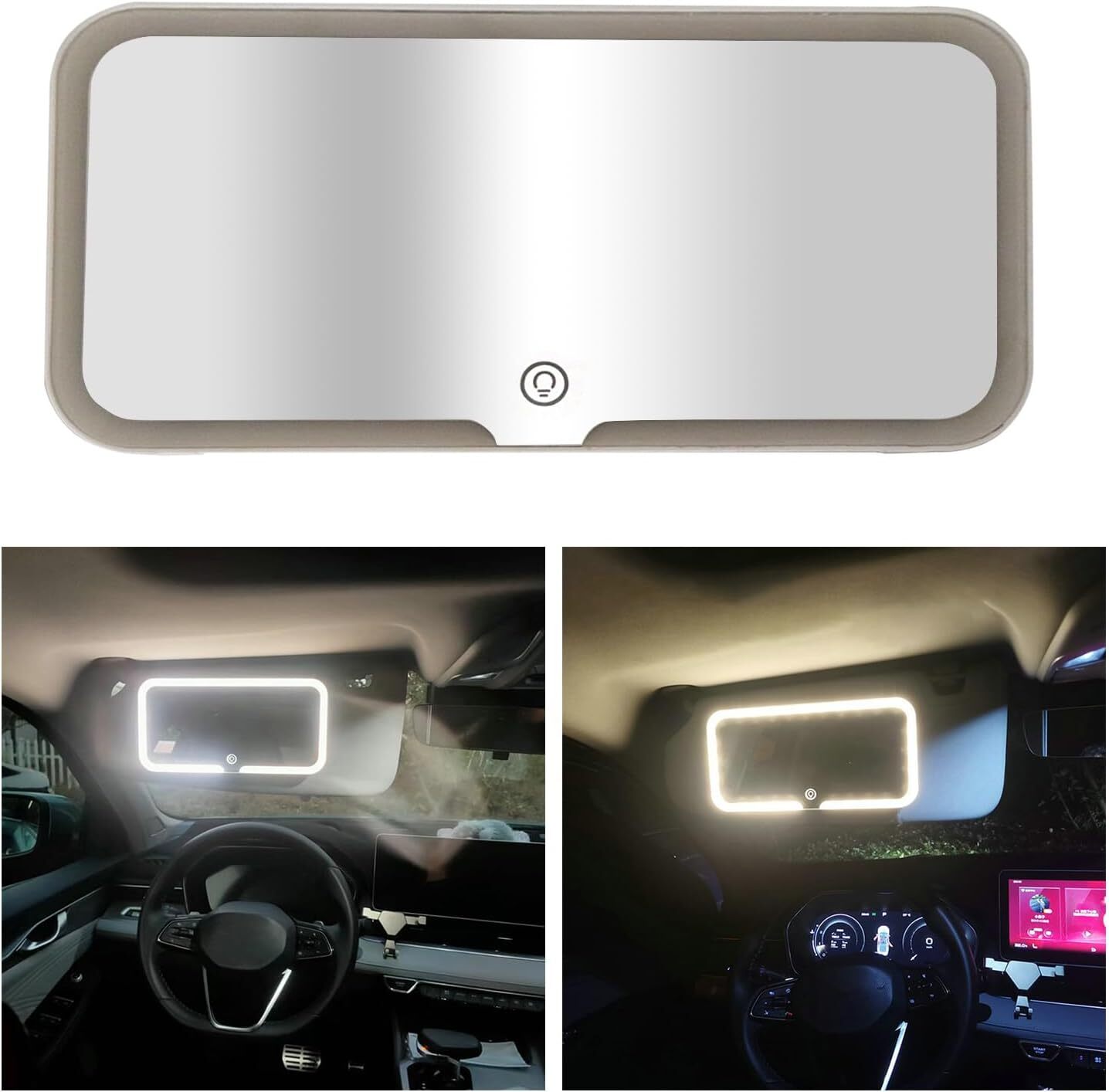 Car Sun Visor Mirror Clip on Vanity Mirror Makeup Sun Shading LED Mirror