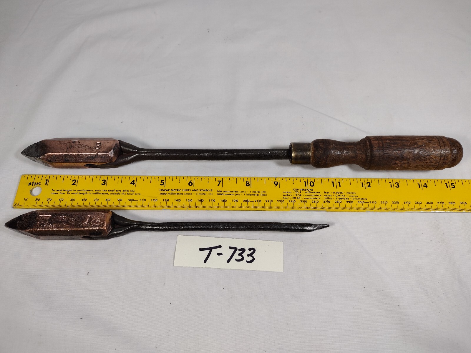 2 Vtg Hungerford NY Hand Forged Copper Head Soldering Iron #2 & #1.5 1 w/ Wood H
