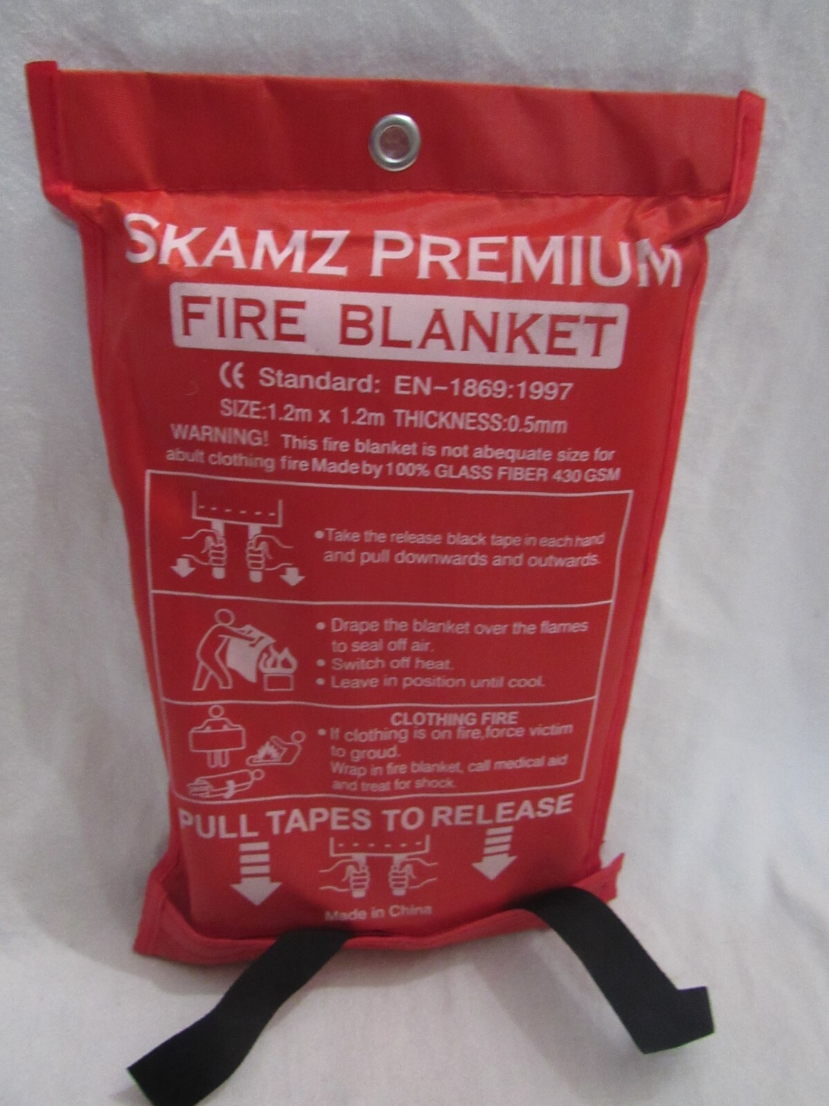 Skams Premium Fire Blanket 1.2M x 1.2M 100% Glass Fiber