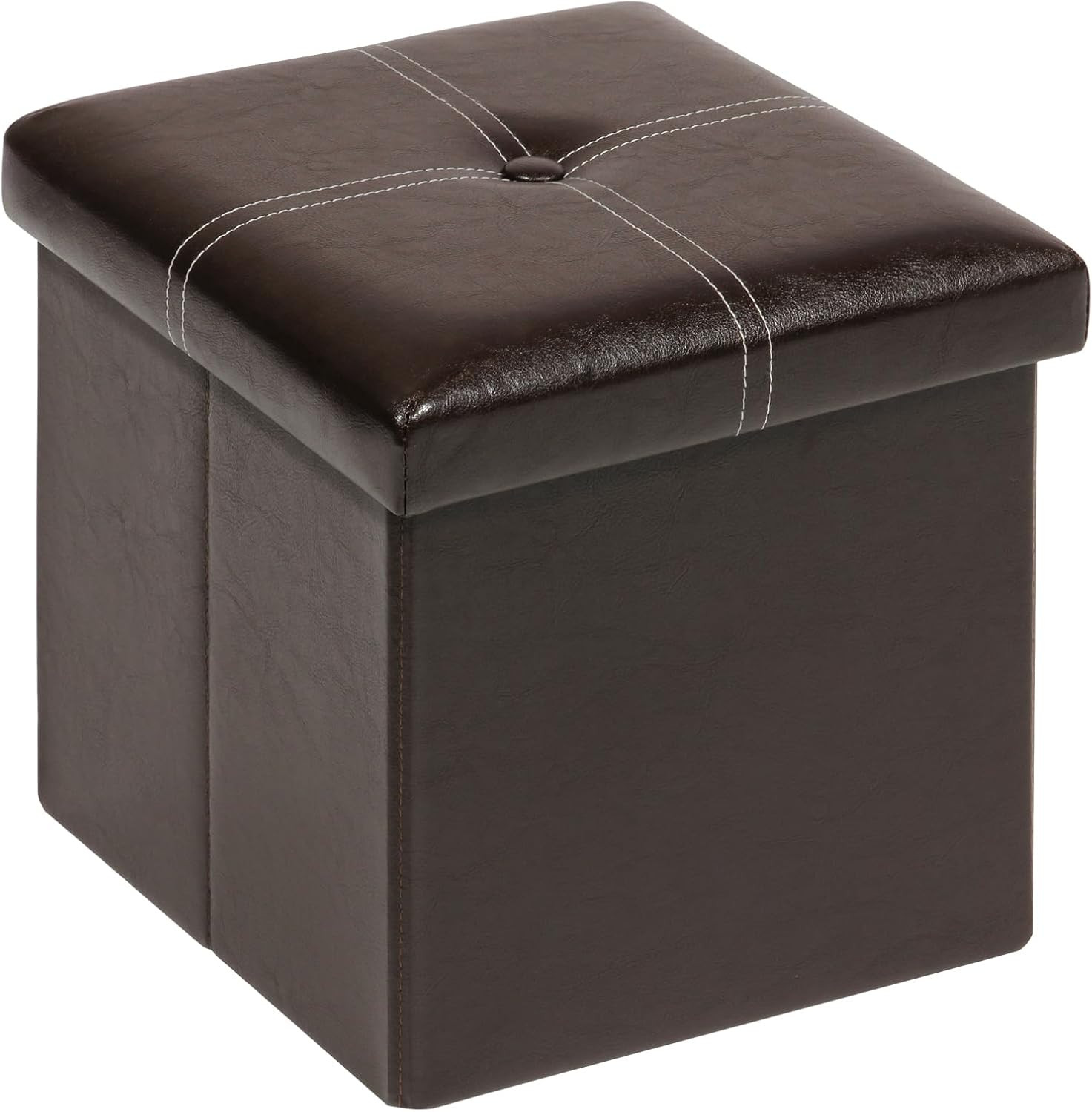 Folding Storage Ottoman - Faux Leather Footrest Seat Toy Chest 11.8x11.8x11.8