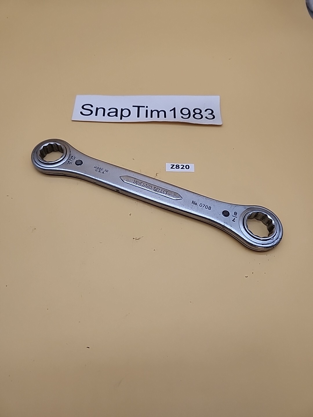 INDESTRO  #0708 Double Box End Ratchet Wrench 7/8 -13/16  USA