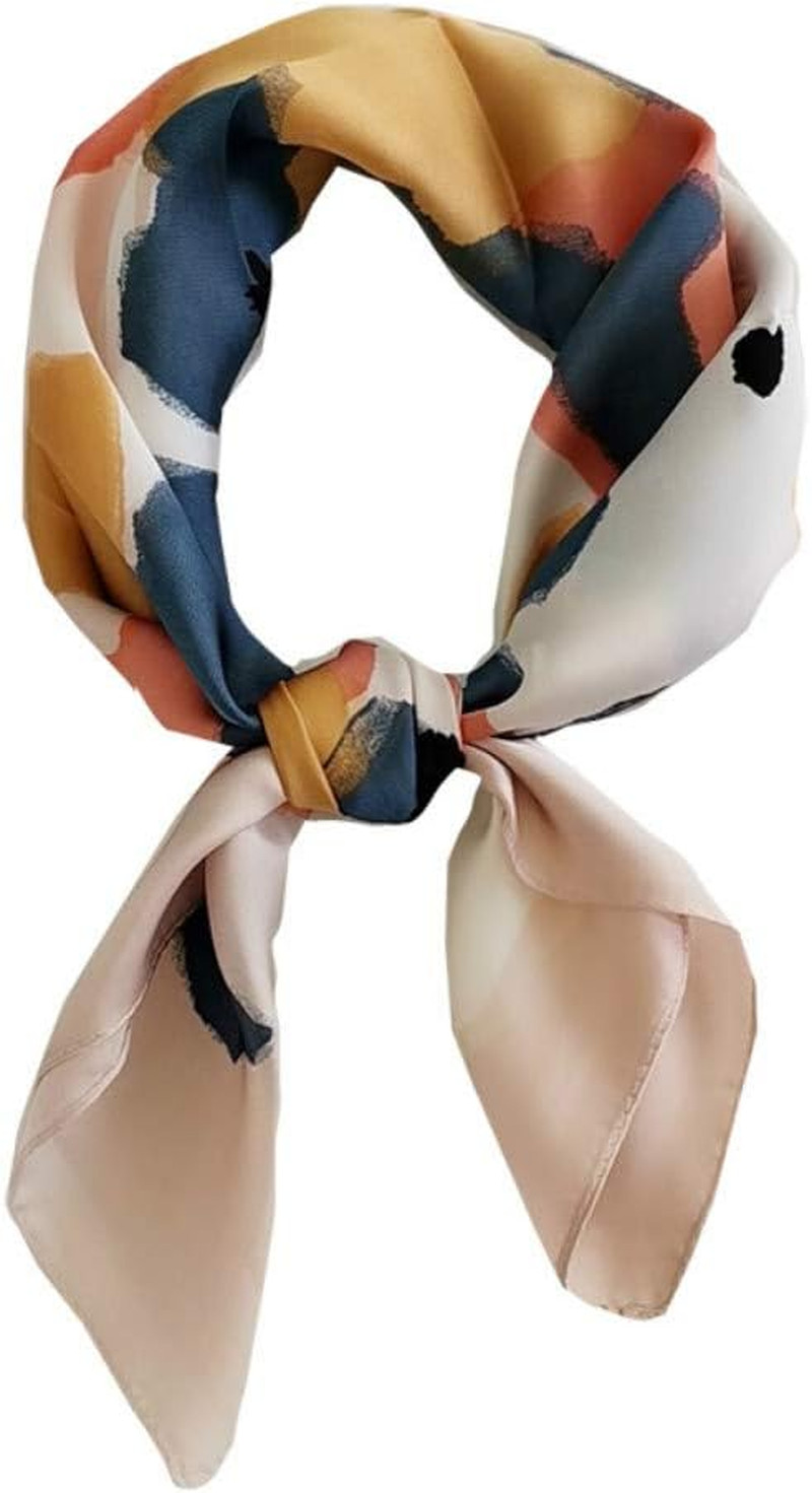 Silk Feeling Scarf Medium Square Satin Head Scarf for Women 27.5 × 27.5 Inches