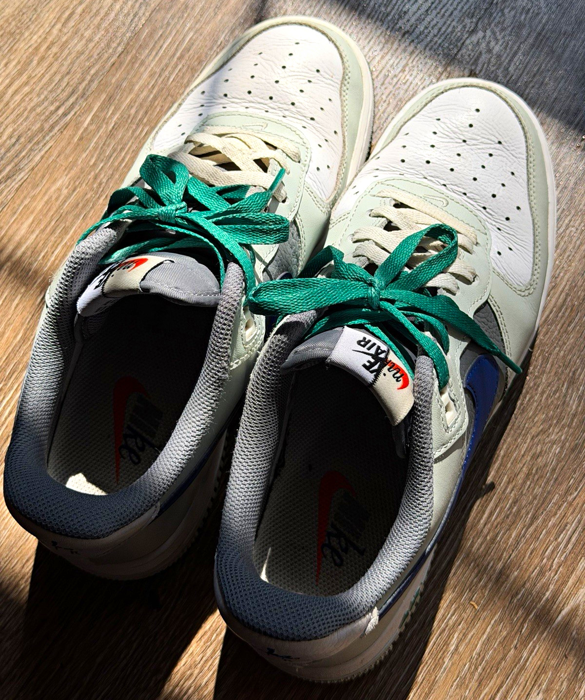 Nike Air Force 1 Low Top Lace Up Leather Sneakers White/Gray/Green/Blue