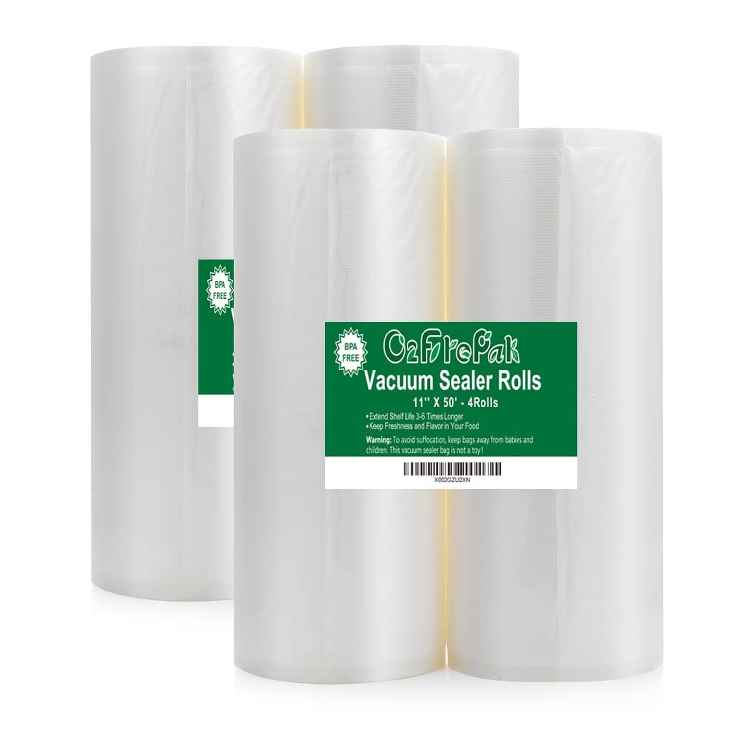 O2frepak 4Pack (Total 200Feet) 11x50 Rolls Vacuum Sealer Bags Rolls with BPA ...