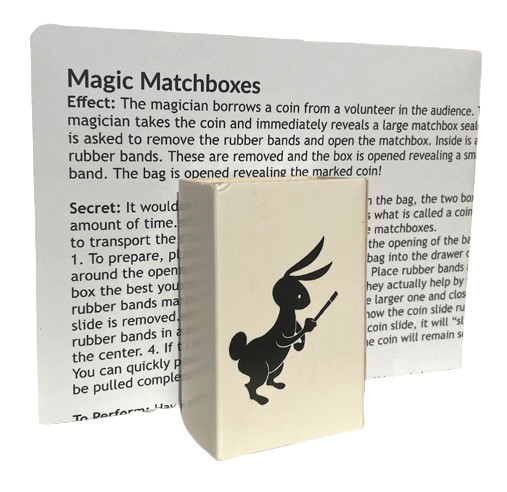 ADAMS MATCH BOX MAGIC TRICK Appearing Coin In Nesting Boxes & Bag Beginner Set
