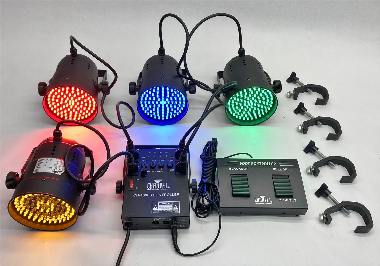 CHAUVET CH-460LS Lighting Controller w/CH-FSLS 4*LED Par38 Blu Red Yel Grn Light