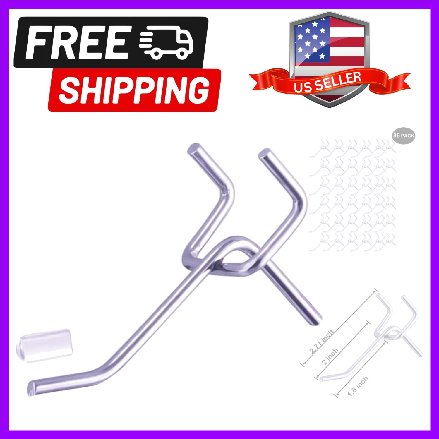 36 Pieces 2 Inch Silver Pegboard Hooks Heavy Duty Pegs Pegboard Accessories f...