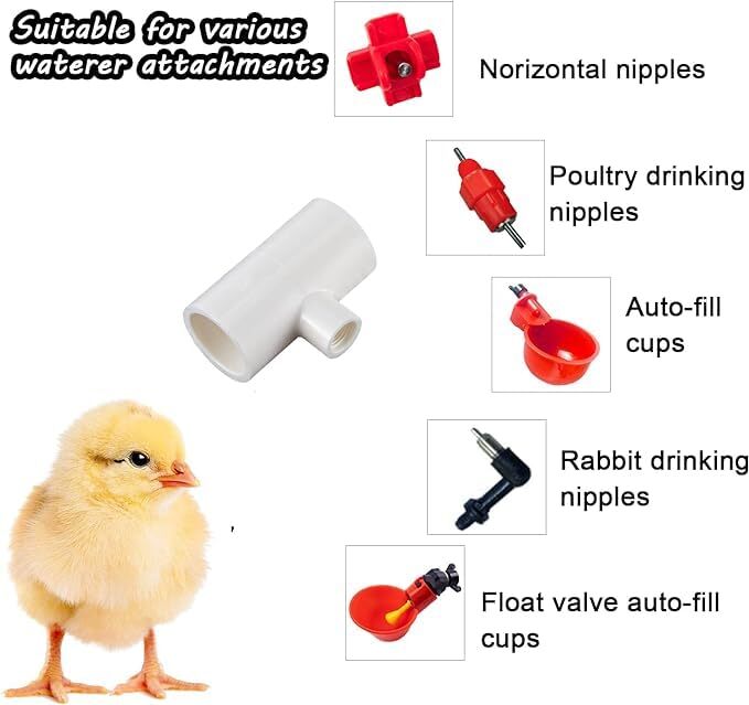 12 Pack Chicken Waterer PVC Tee Fittings - Fully Automatic for Threaded Chick...