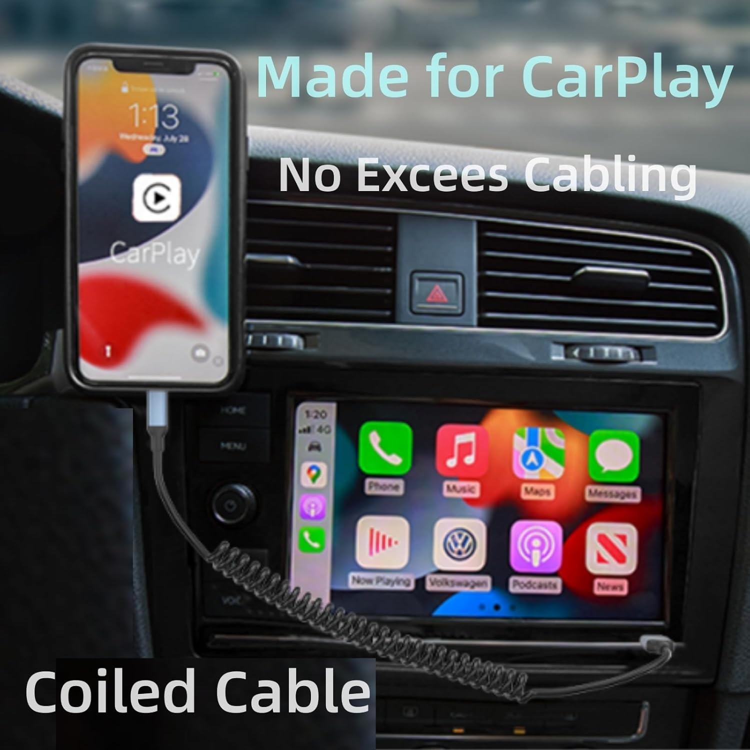 Coiled Lightning Cable for Car, [MFi Certified] 2Pack Retractable iPhone Charger