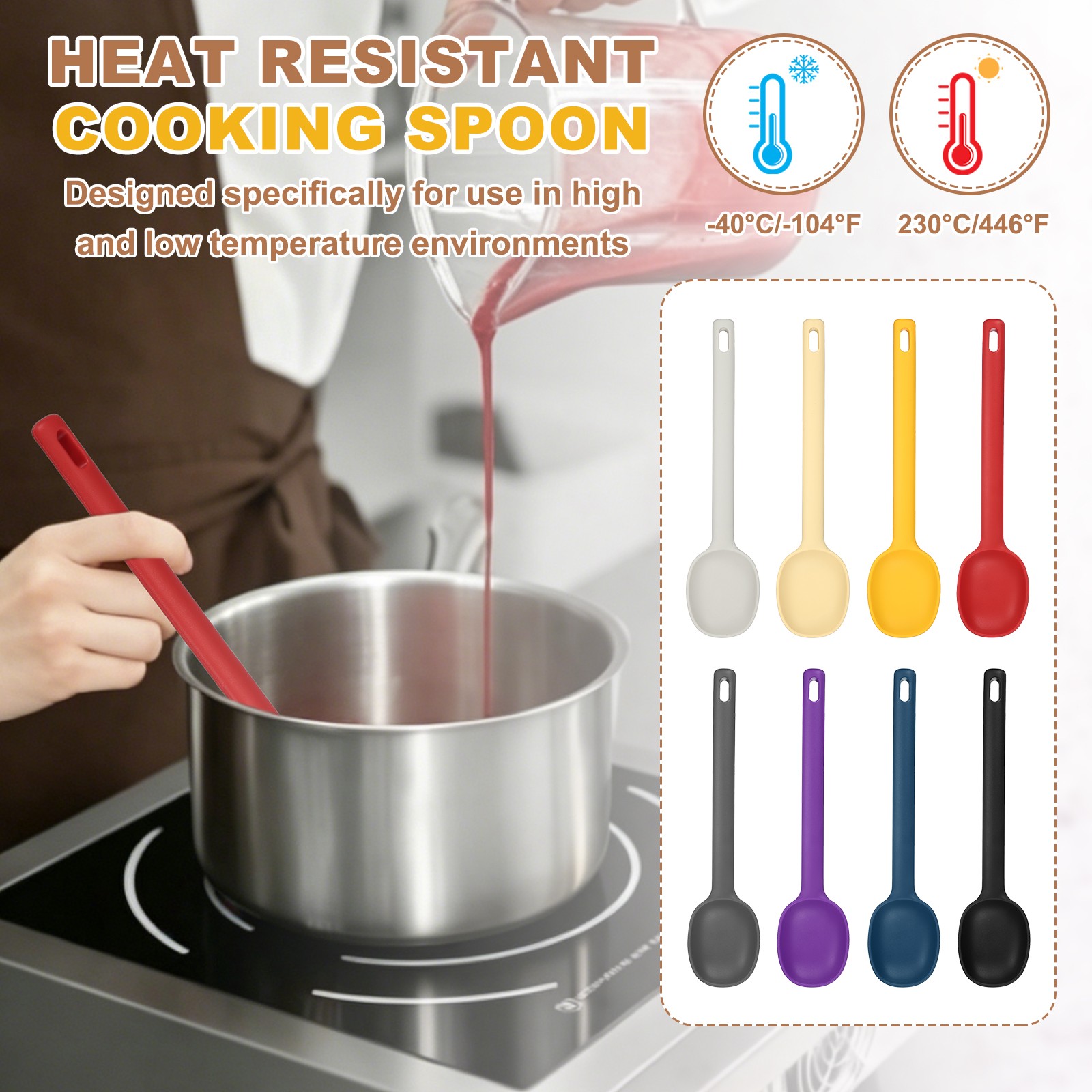 2 Pack Silicone Nonstick Mixing Spoon, 11"Heat Resistant Spoon, Red