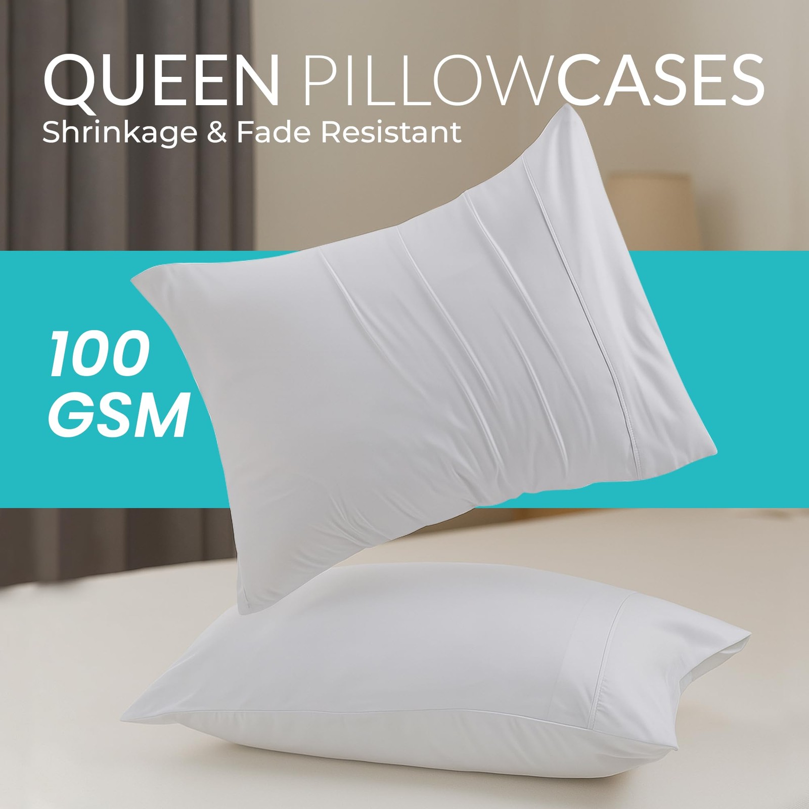 Threads+ 2 Pack Queen Pillowcases 100 GSM Microfiber, 20"x30" with 6" Flap, S...
