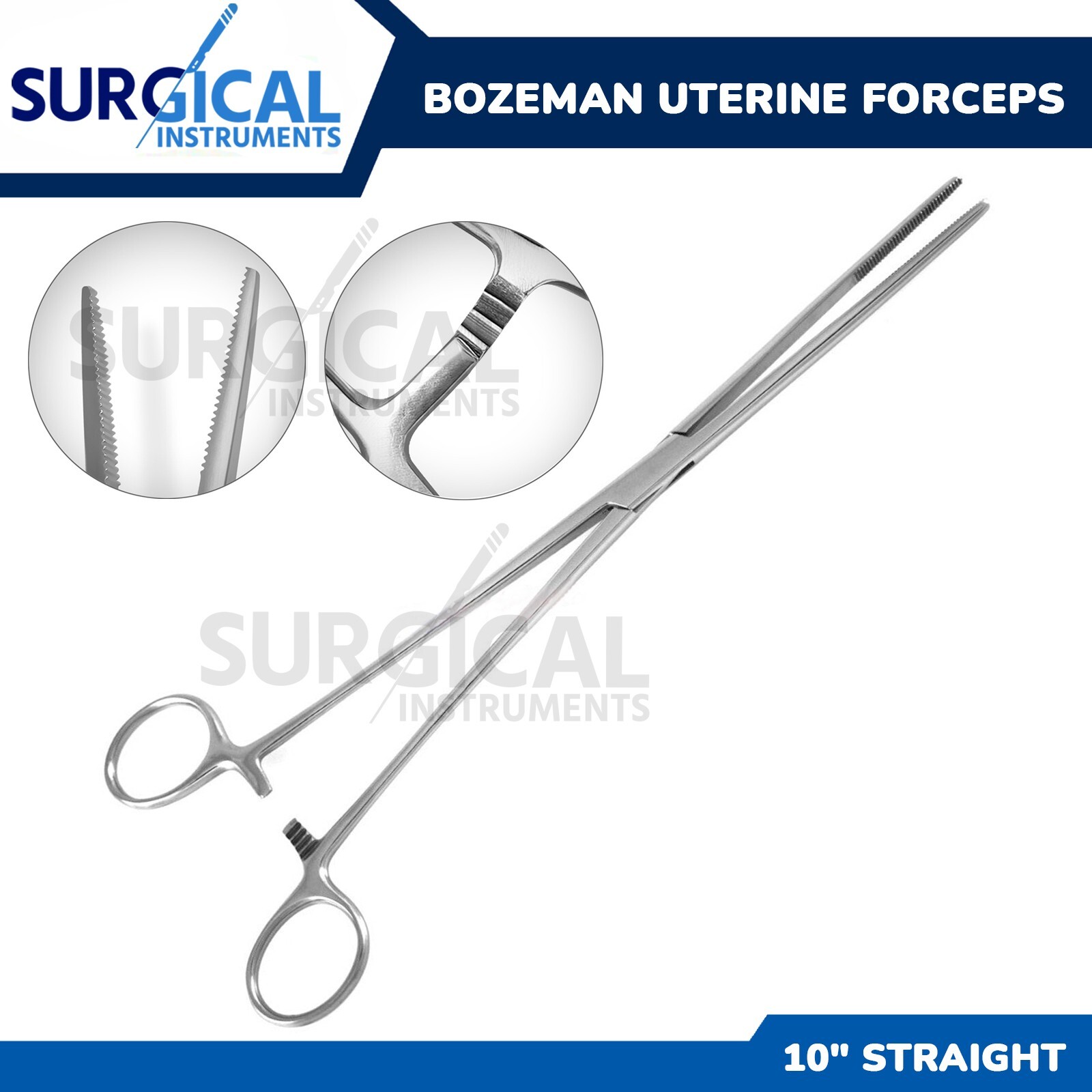 BOZEMAN Uterine Forceps 10" Straight Surgical Stainless Steel German Grade