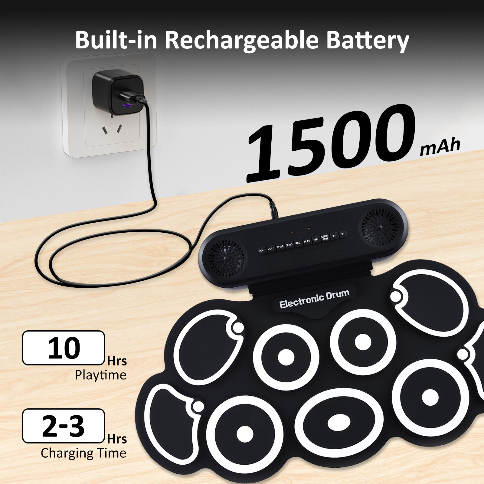 Electronic Drum Set 9 Pads Drum Practice Pad Kit Roll-Up Electric Drum Set