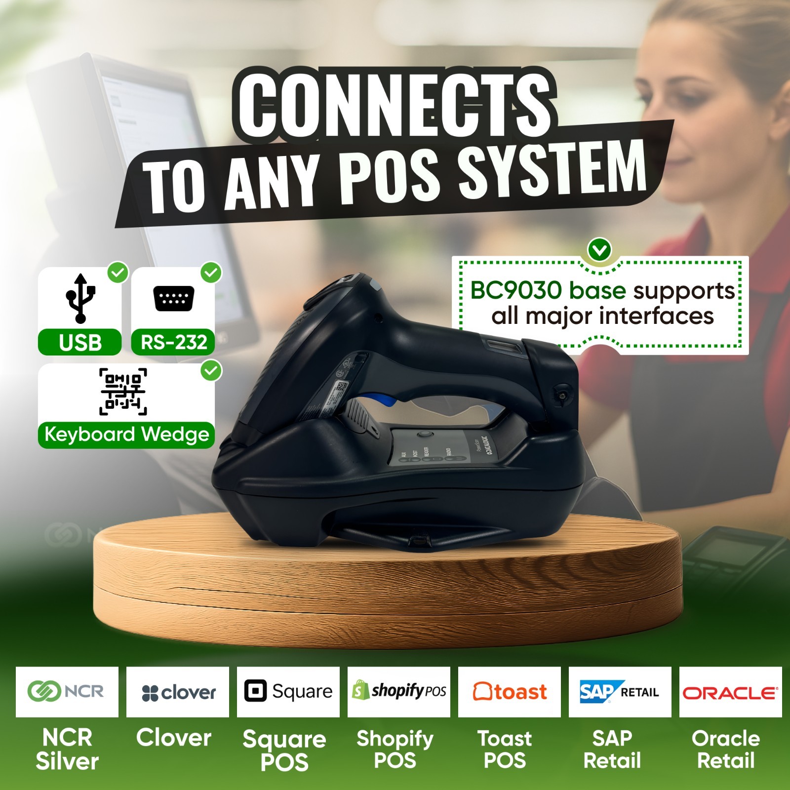 Barcode Scanner w/BC8030 910 Mhz Base - Similar to Datalogic POWERSCAN M8300🔥