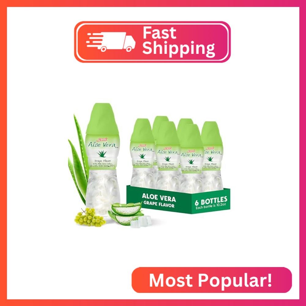 Aloe vera juice (Grape flavored) with bigger chunks of pure aloe pulp (6 Packs)