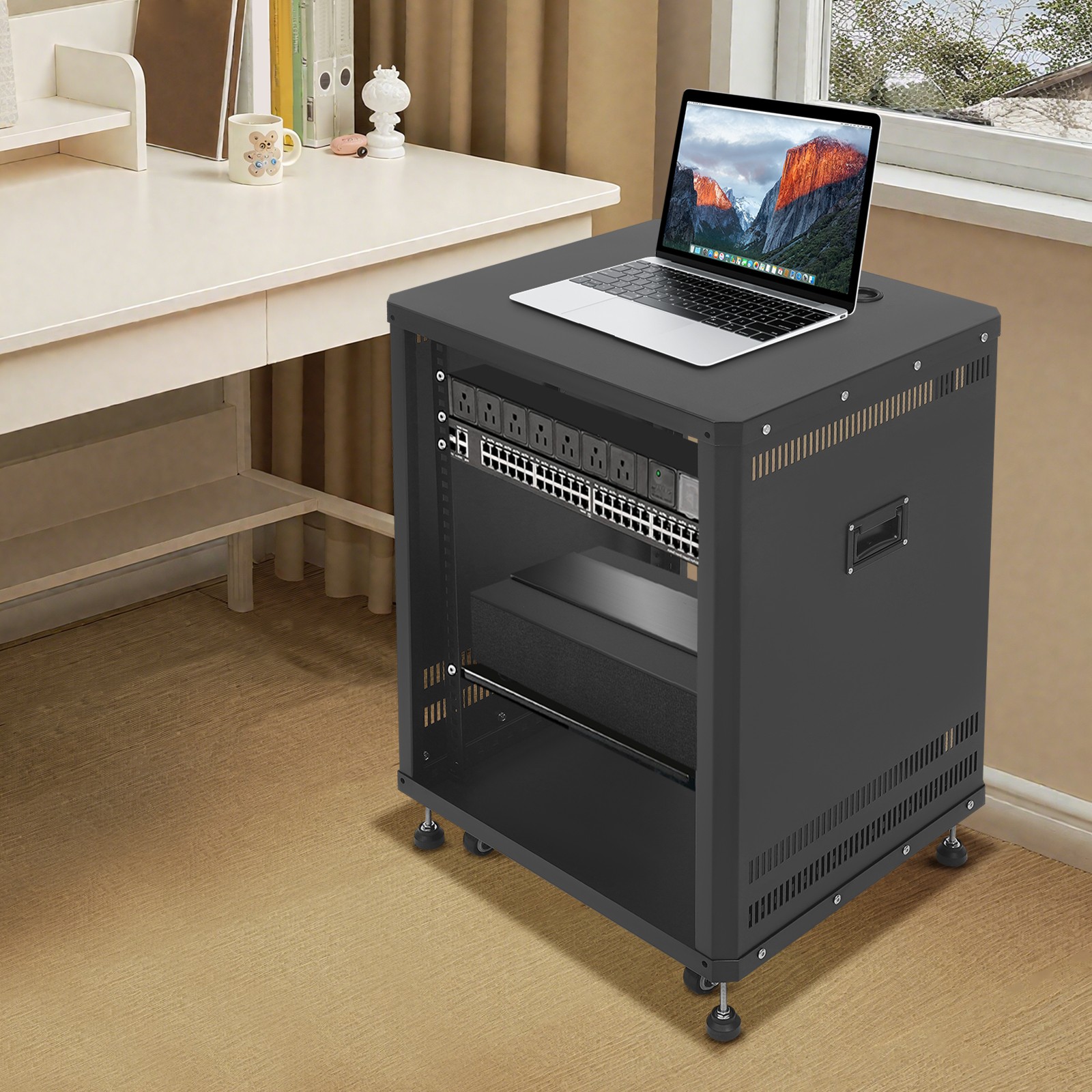 15U Audio Rack, Audio Rack with Feet & Wheels, Rolling Studio Rack Case