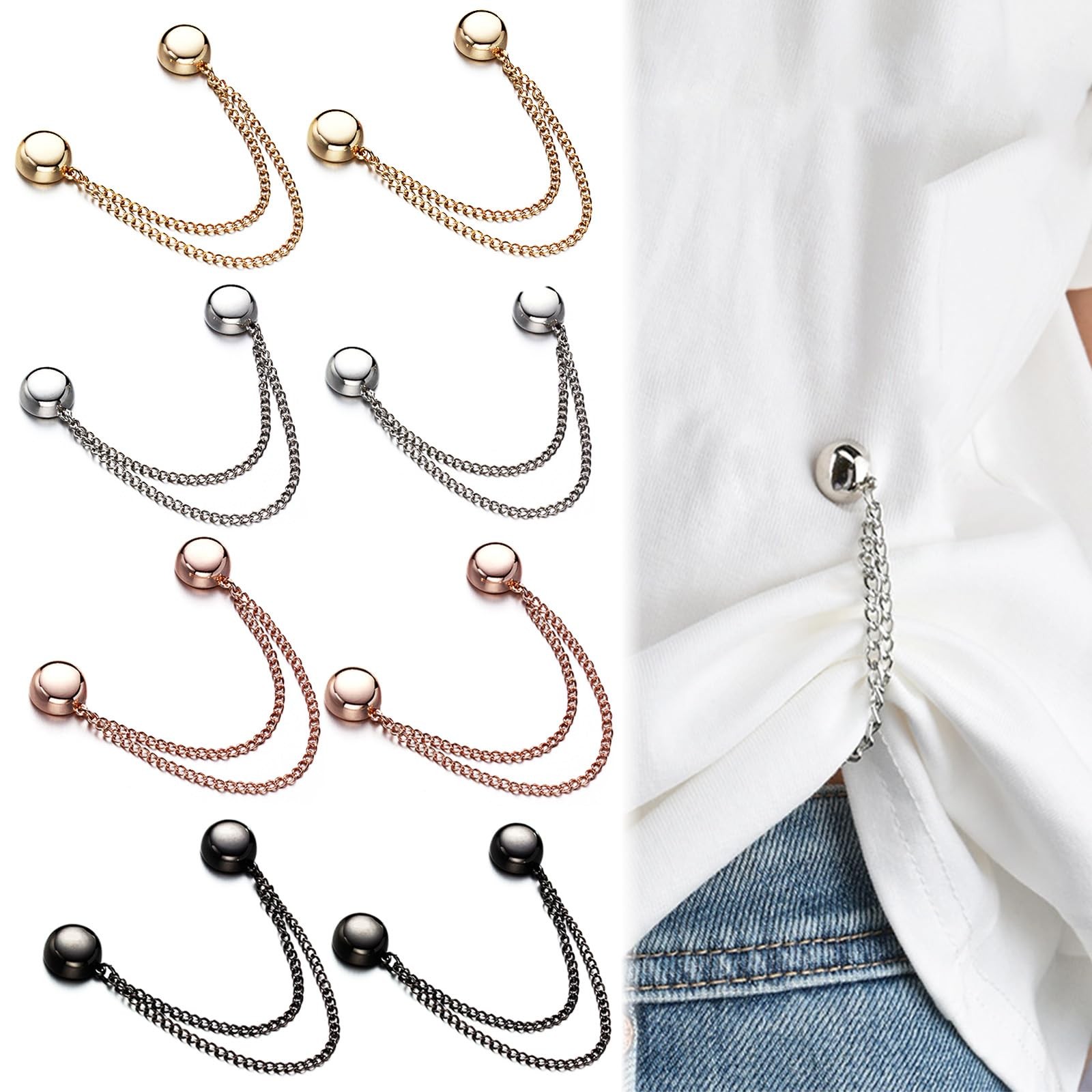 FJW Multi-Function Clothing Clips - Magnetic Hem for Shirts & 8 Pack