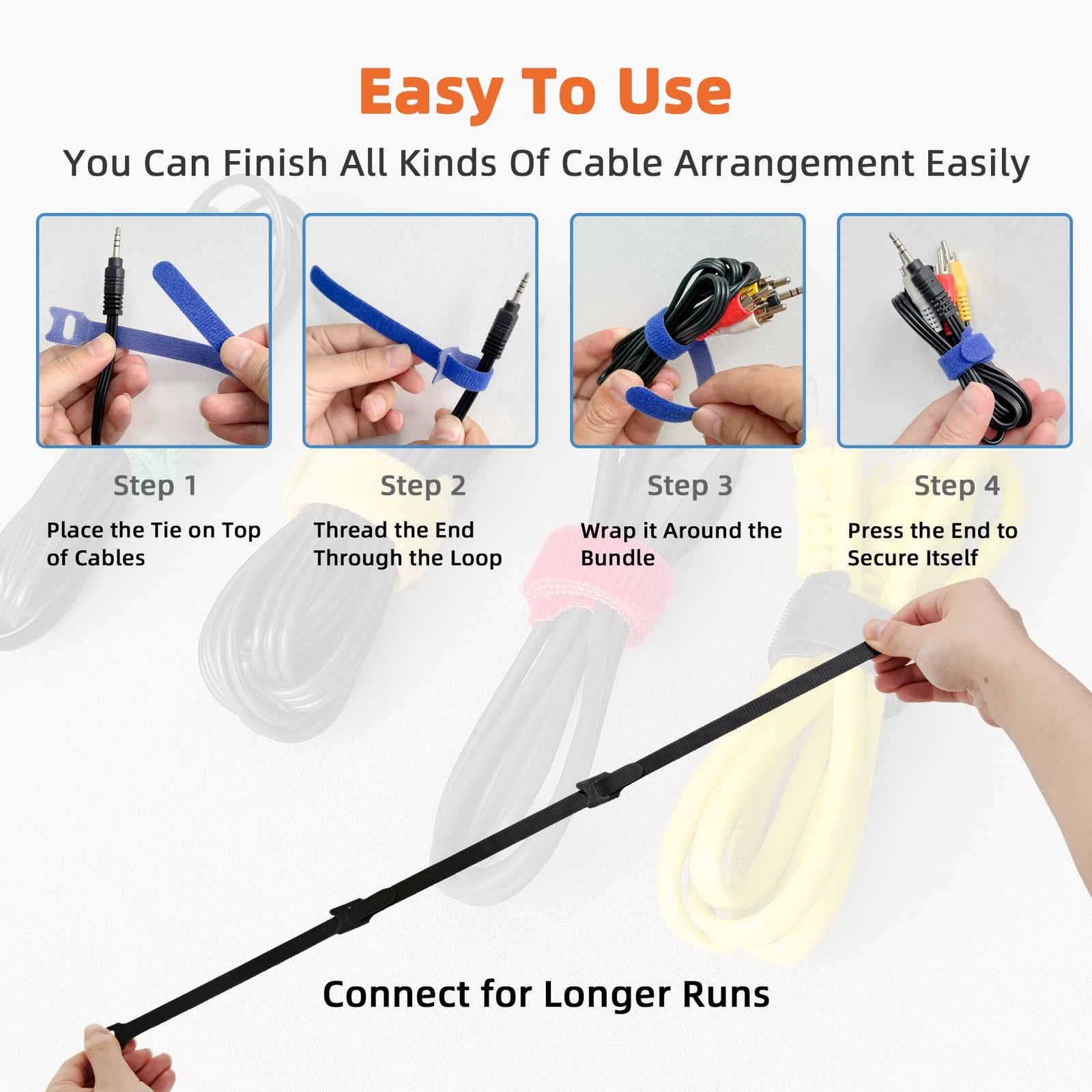 90PCS Reusable Cable Ties with Hook and Loop, Multi-purpose Adjustable 8 Inch...