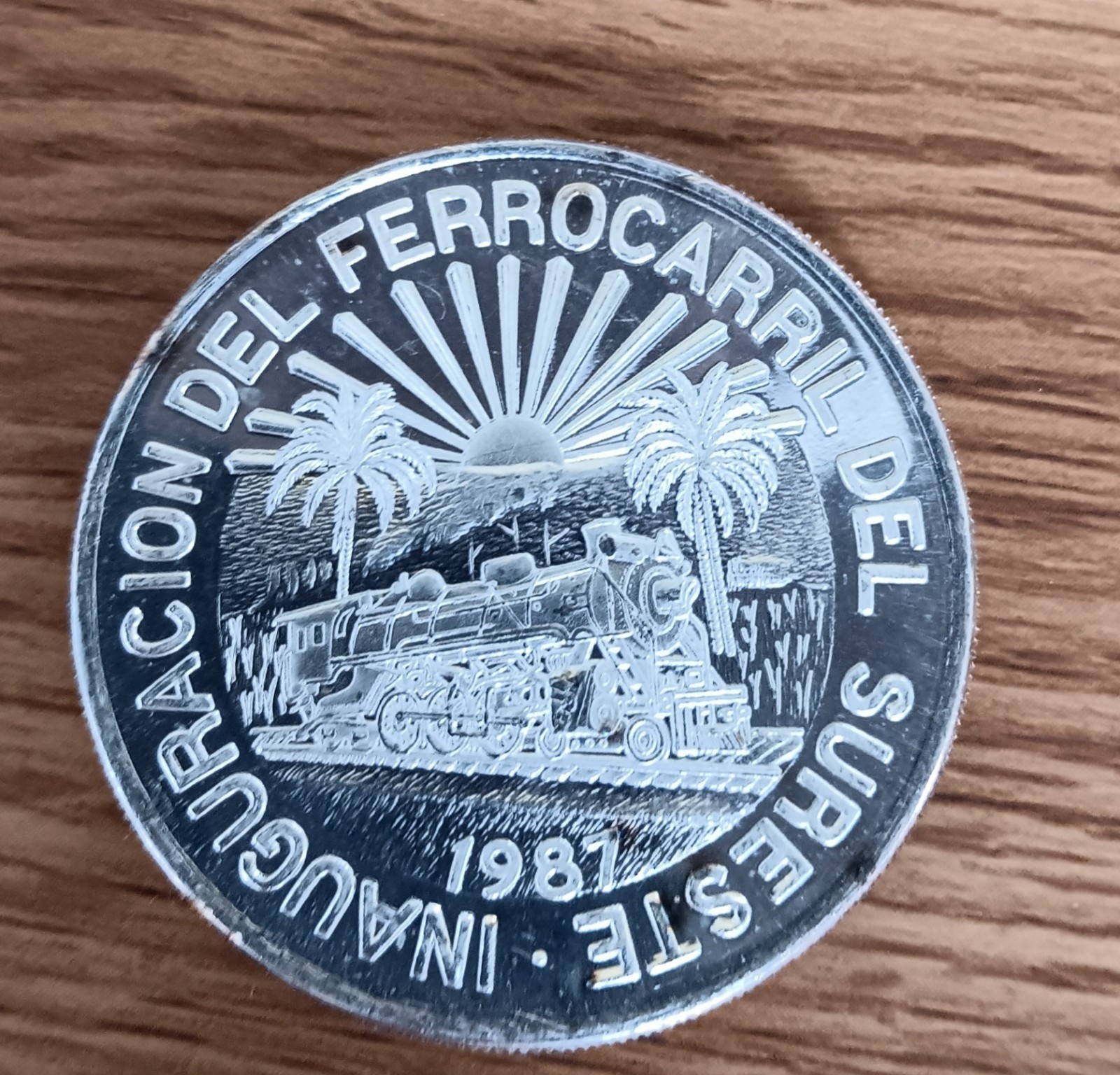 1987 Mexico 1oz .999 Silver Railroad Proof Coin Ferrocarril del Sureste Una Onza