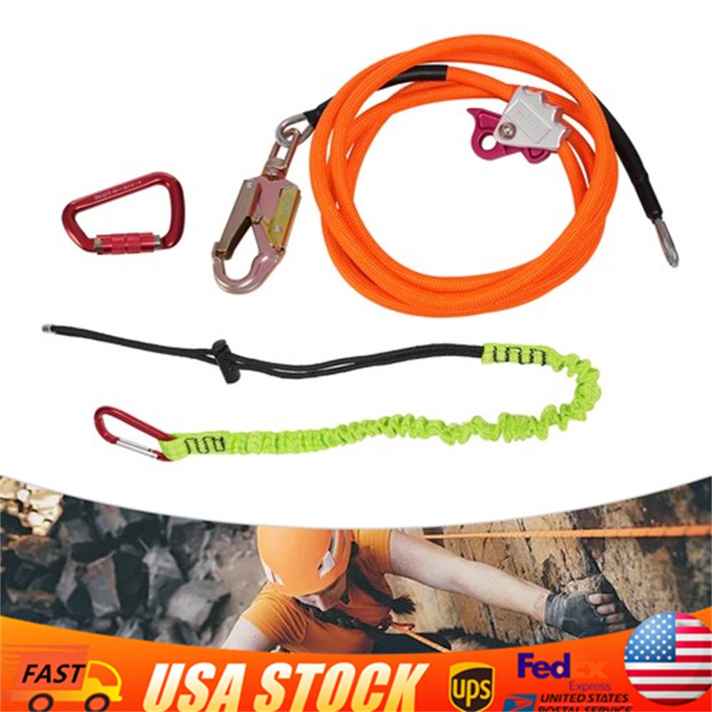 Climbing Lanyard Steel Wire Core Flipline Kit Outdoor Safety Rope 5/8in*12ft