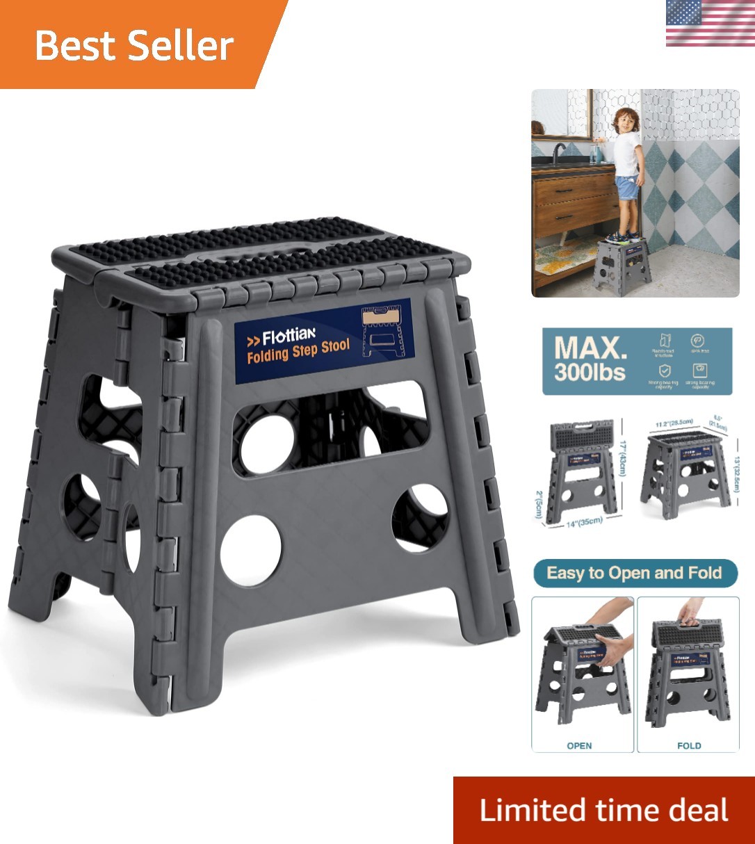 Luxury Folding Step Stool - 13-Inch, Non-Slip, Ideal for Bathroom and Kitchen