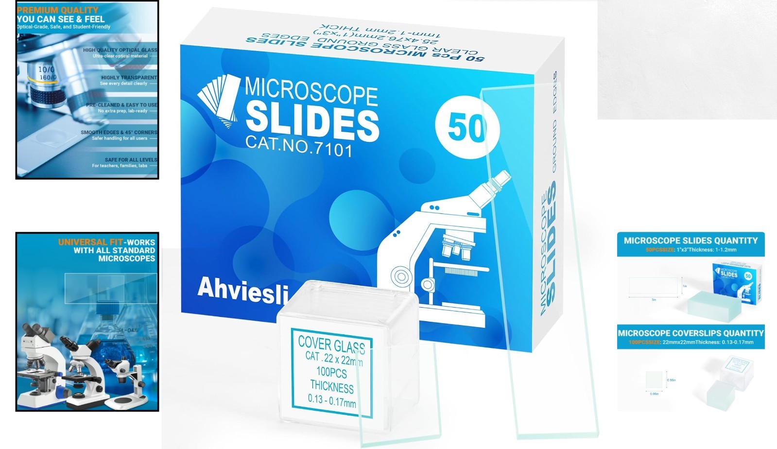 50 Optical-Grade Glass Microscope Slides & 100 Covers for Safe Science Learning