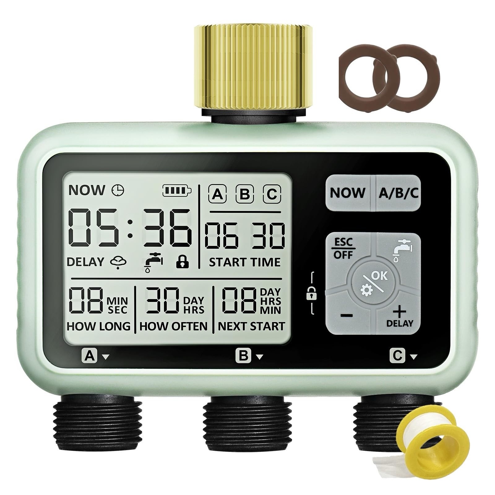 Watering Timer 3 Zone W/ Brass Inlet Sprinkler Timer Programmable Garden Outdoor