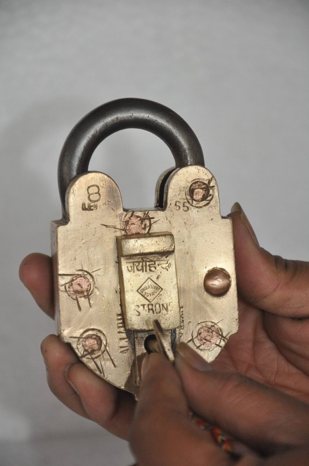Vintage Brass & Copper Handcrafted Solid Heavy Push Button Tricky Padlock