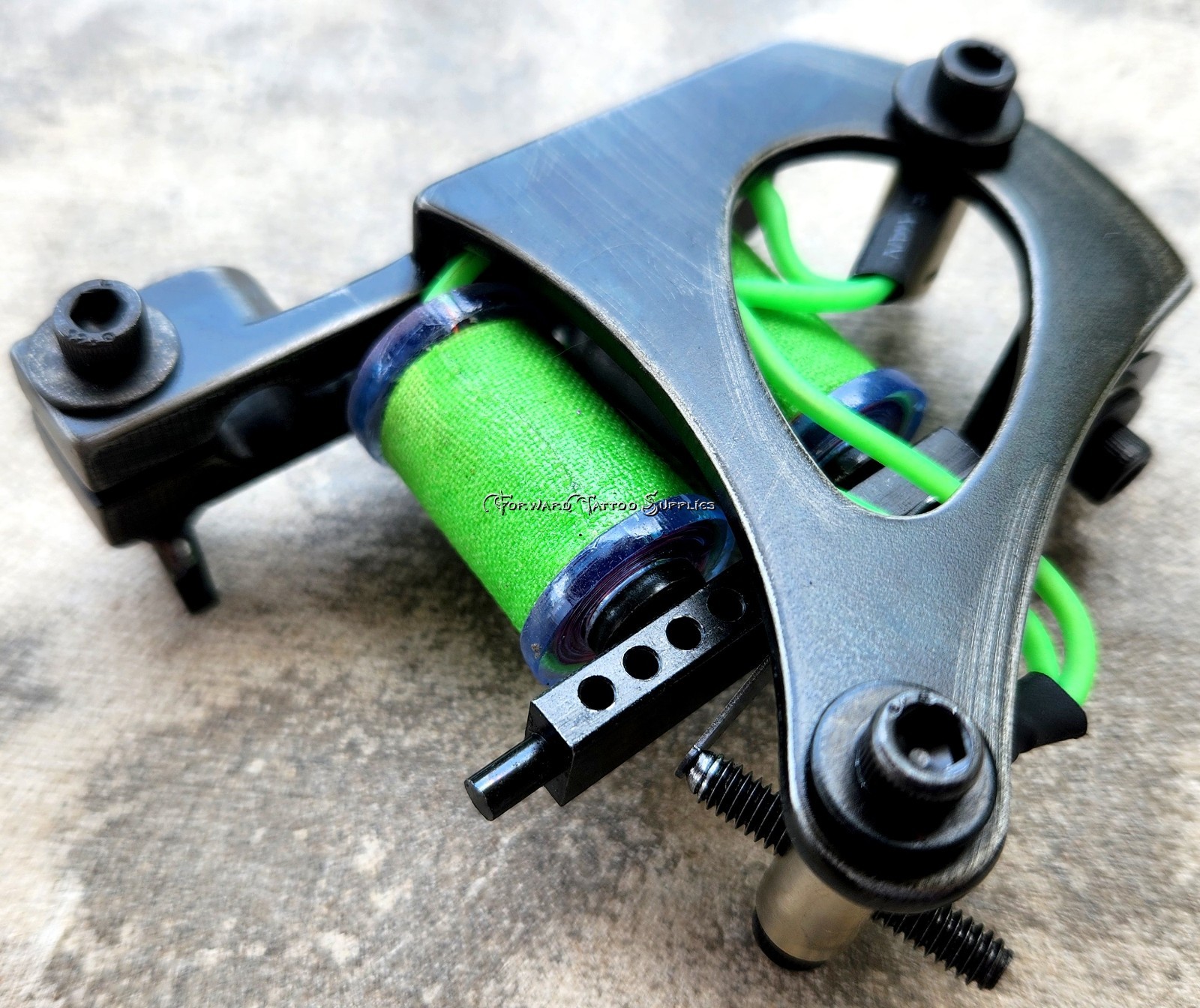 Blackened Distressed Jensen Liner Tattoo Machine Light Blue Neon Lime Handmade
