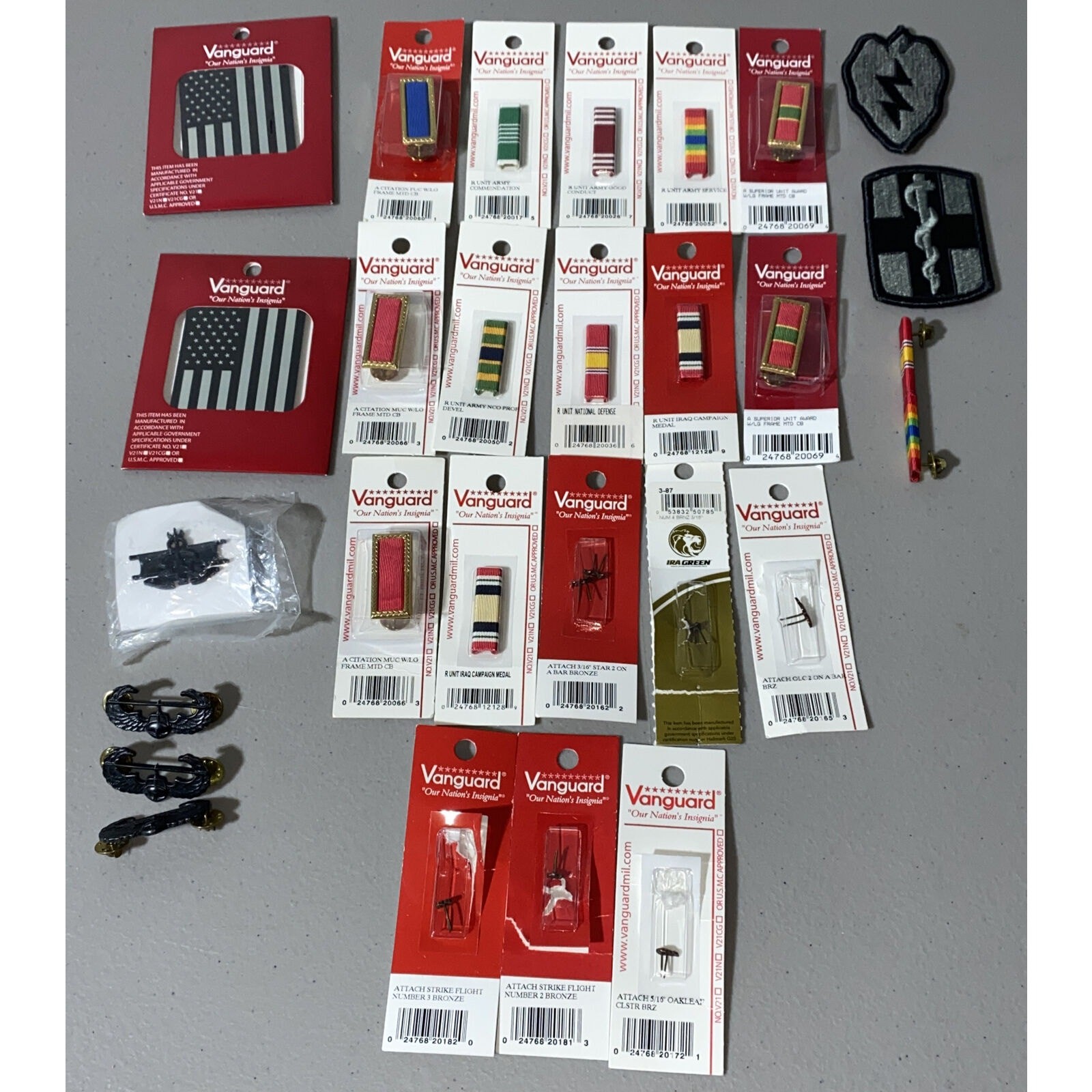 Large Lot Military Army Ribbons Flags Patches Insignia 27 Items Most Brand New