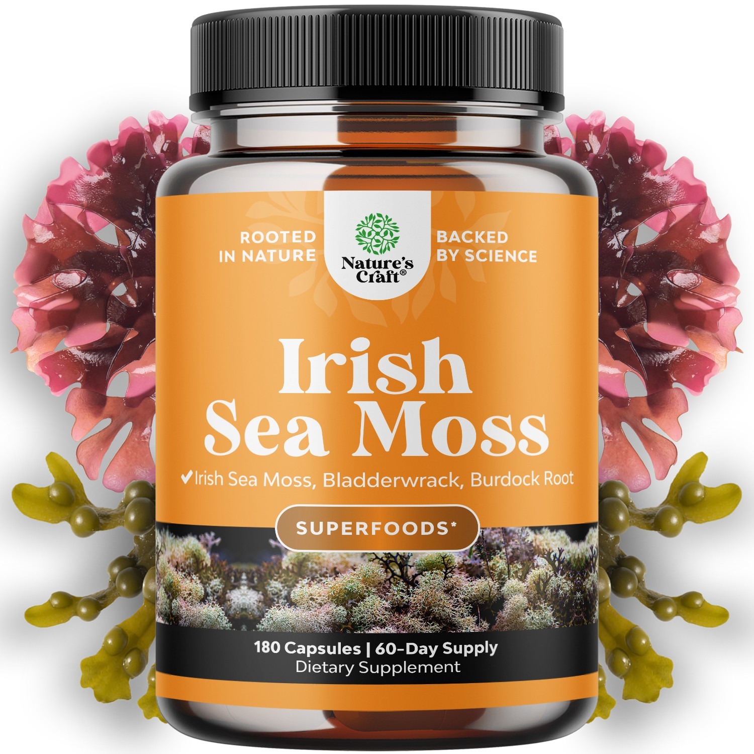 Organic Irish Sea Moss Capsules - with Bladderwrack and Burdock Root 30ct