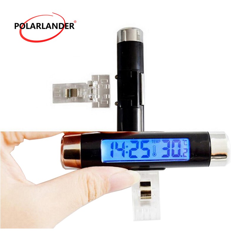 Mini 2 in1 Car Auto LCD Clip-on Digital Backlight Automotive Thermometer +Clock