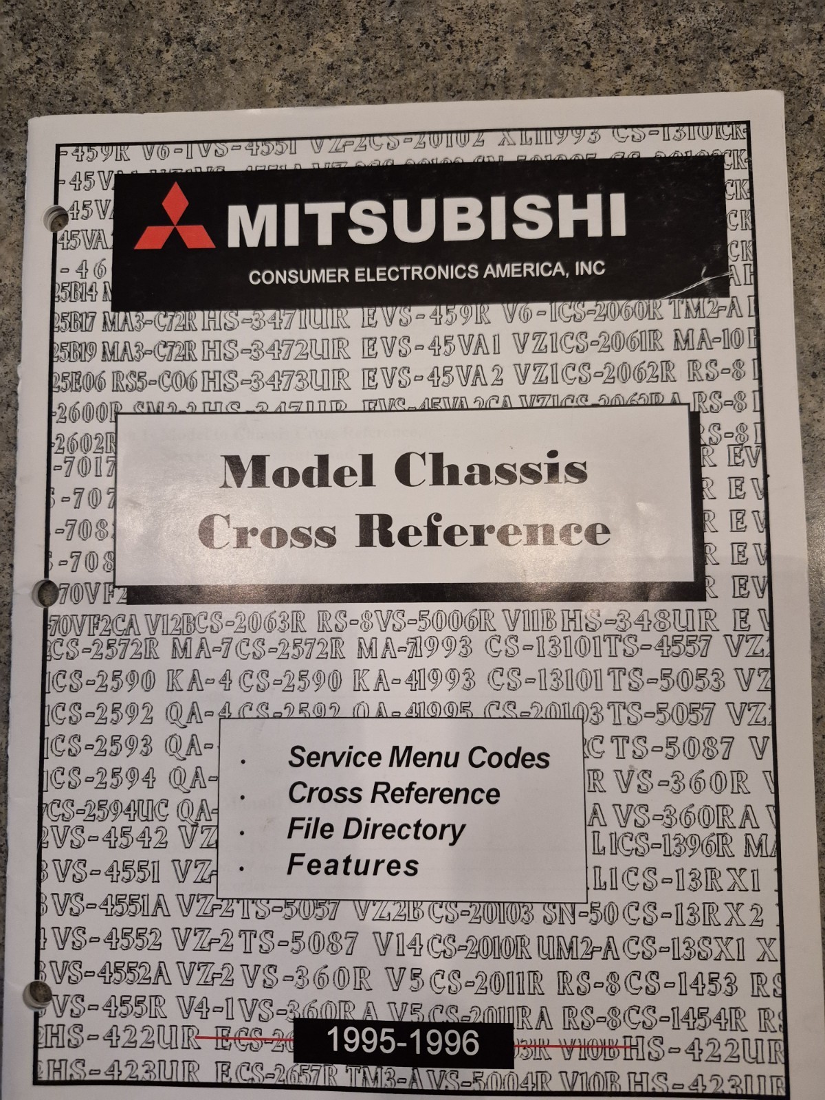 Original Mitsubishi Model Chassis Cross Reference Manual 1995-1996 / 48 Pages