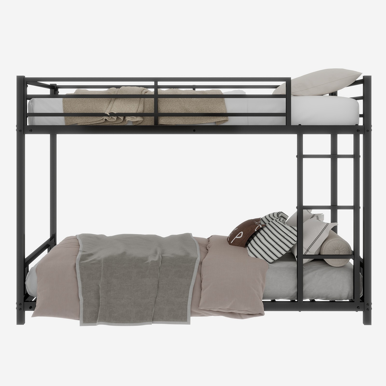 Metal Twin over Twin Bunk Bed Heavy-duty Sturdy Metal w/ Safety Guardrail Black