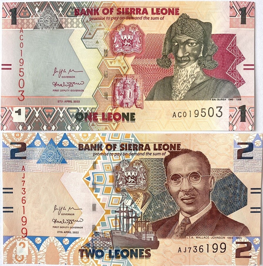 Sierra Leone Set 2 Pcs 1 2 Leones 2022 P 34 35 UNC