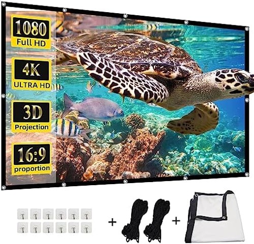 Projector Screen,HUANYINGBJB 4K 16:9 HD Rear Front Projectors Screen Foldable...