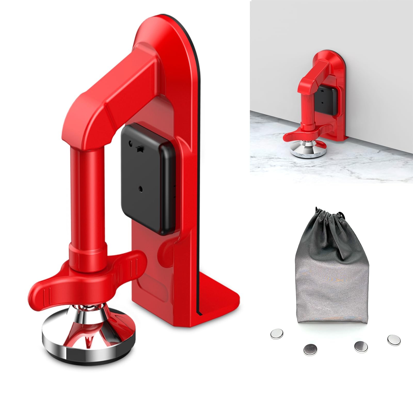 Upgraded Portable Door Stop Alarm with Strong Grip to The Floor, Non-Slip Red