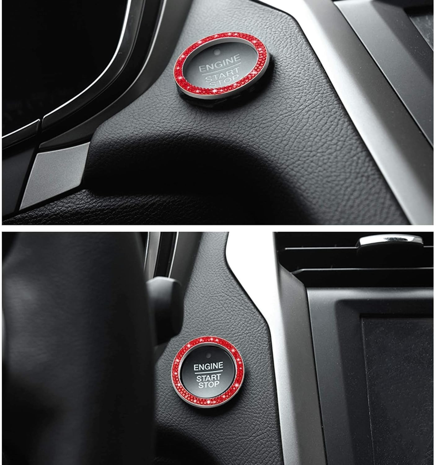 2pcs Bling Car Engine Start Button Cover Diamond Crystal Push Start Stop Butt...