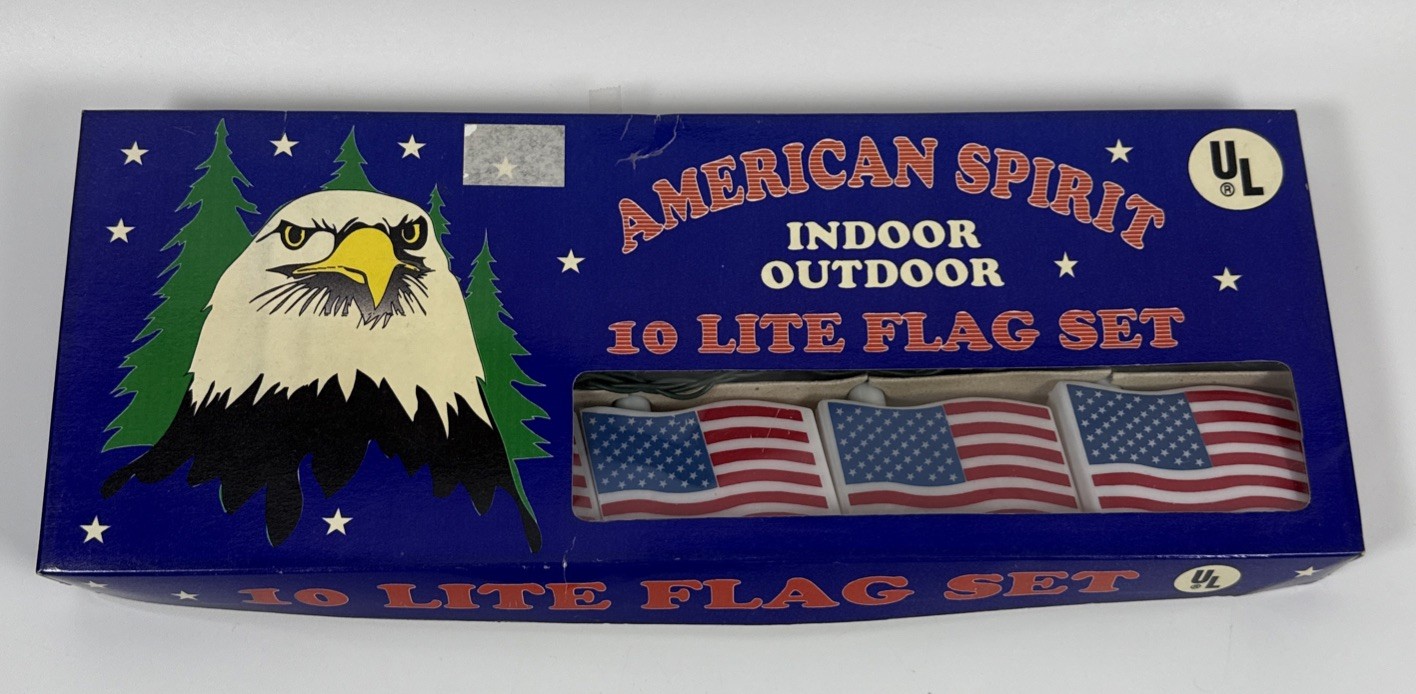 VTG American Spirit Indoor Outdoor 10 American Flag Light Lite Flag Set - Tested