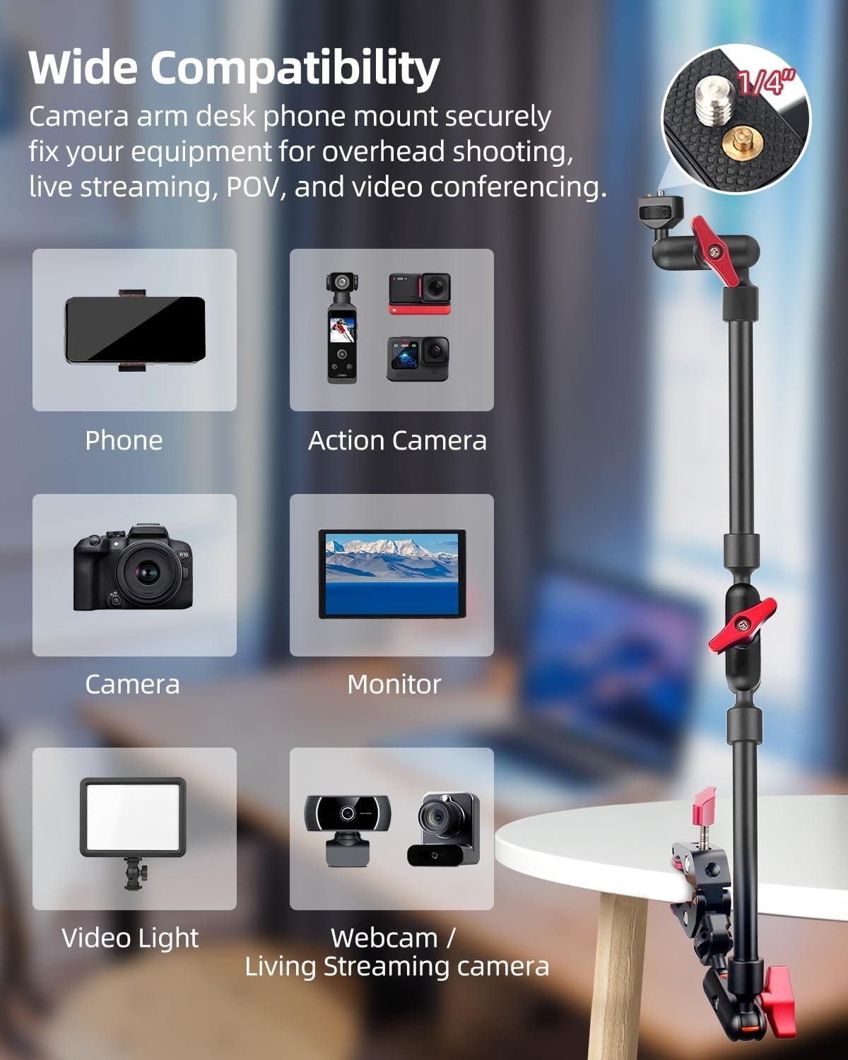 22" Adjustable Magic Arm with Clamp for Smartphone & Action Camera Mounting