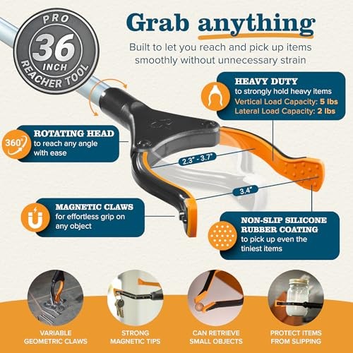Silver 36" Flexible Folding Grabber Tool for Elderly - Pack of 1
