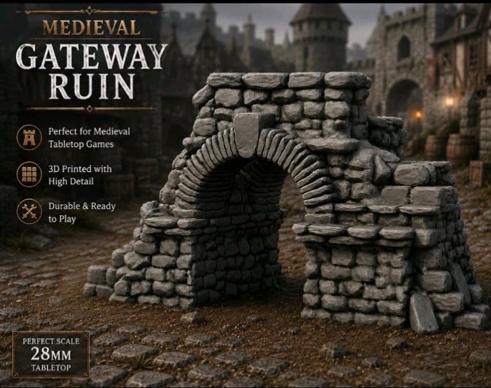 Medieval Ruined Gateway - 28mm - Fantasy Scatter - Pillage - RPG - Pathfinder