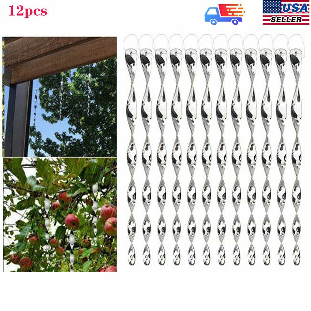 12" 12pcs Bird Repellent Reflective Scare Rods Spiral Deterrent Control Device
