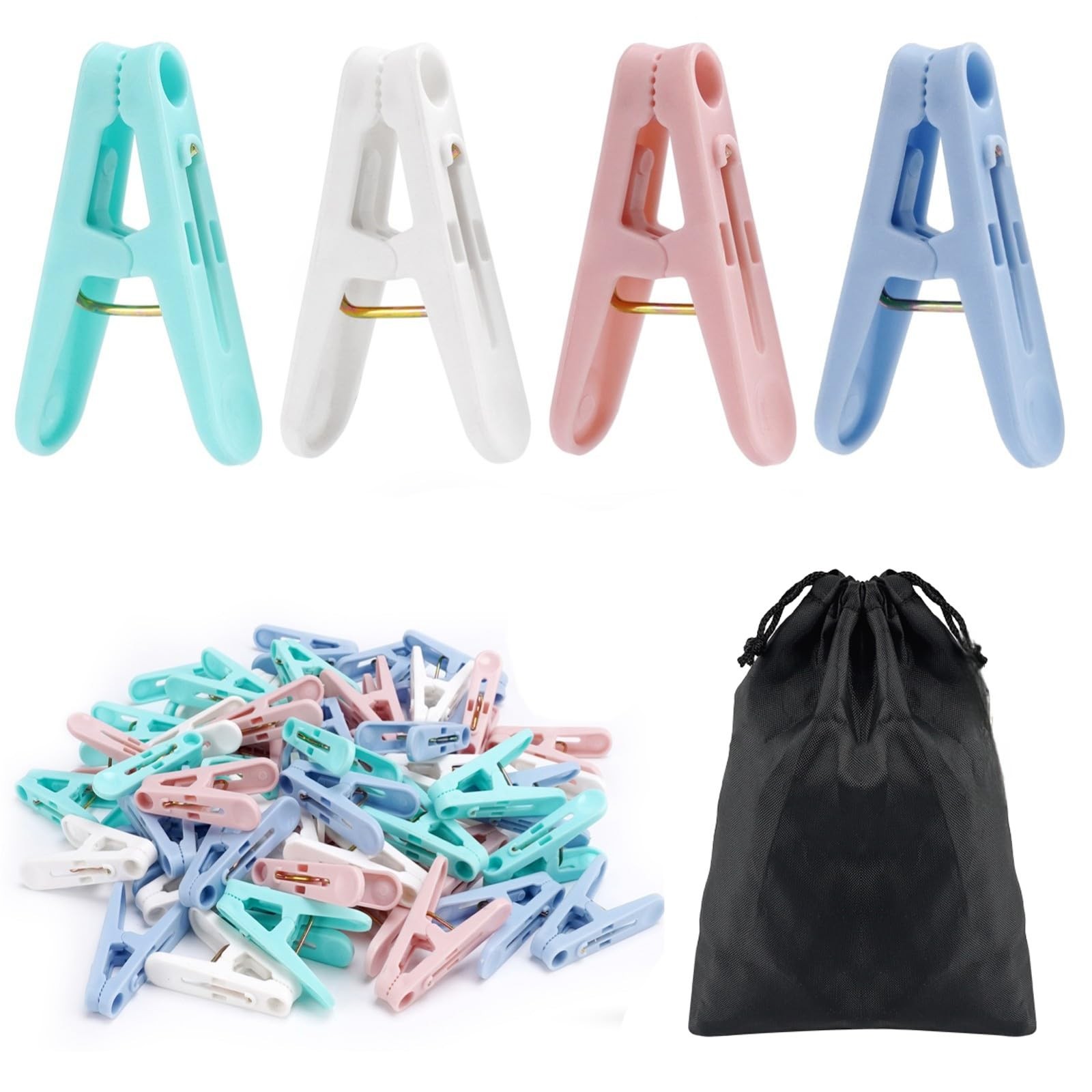 56 Pcs Colorful Clothespins 4 Colors Spring Clips 2 Inch Small Clothes Pin Wit