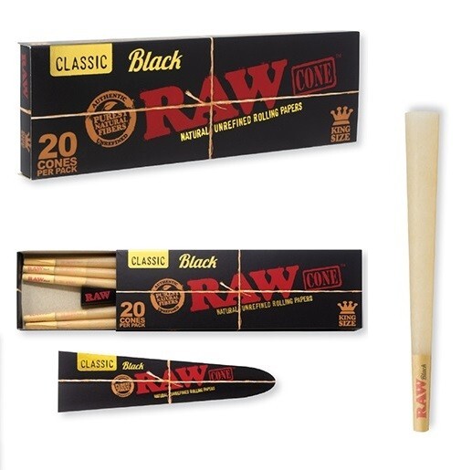 RAW BLACK CLASSIC PRE-ROLLED CONES King Size 109MM/26MM 20 CONES per PACK/ BOX