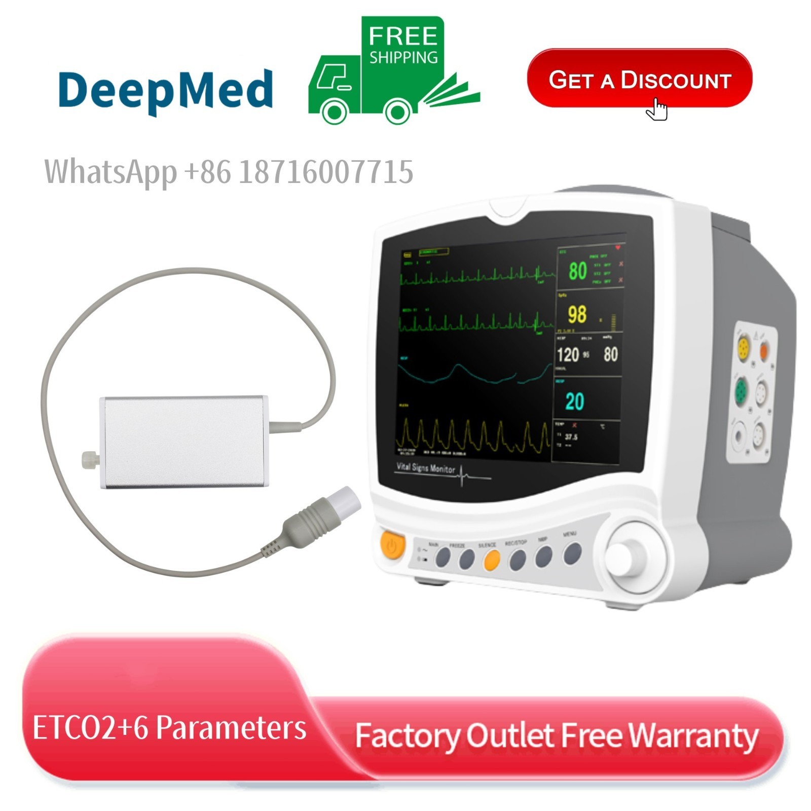 ETCO2 Patient monitor Vital Signs Capnograph CO2 Cardiac ECG NIBP SPO2 RESP TEMP