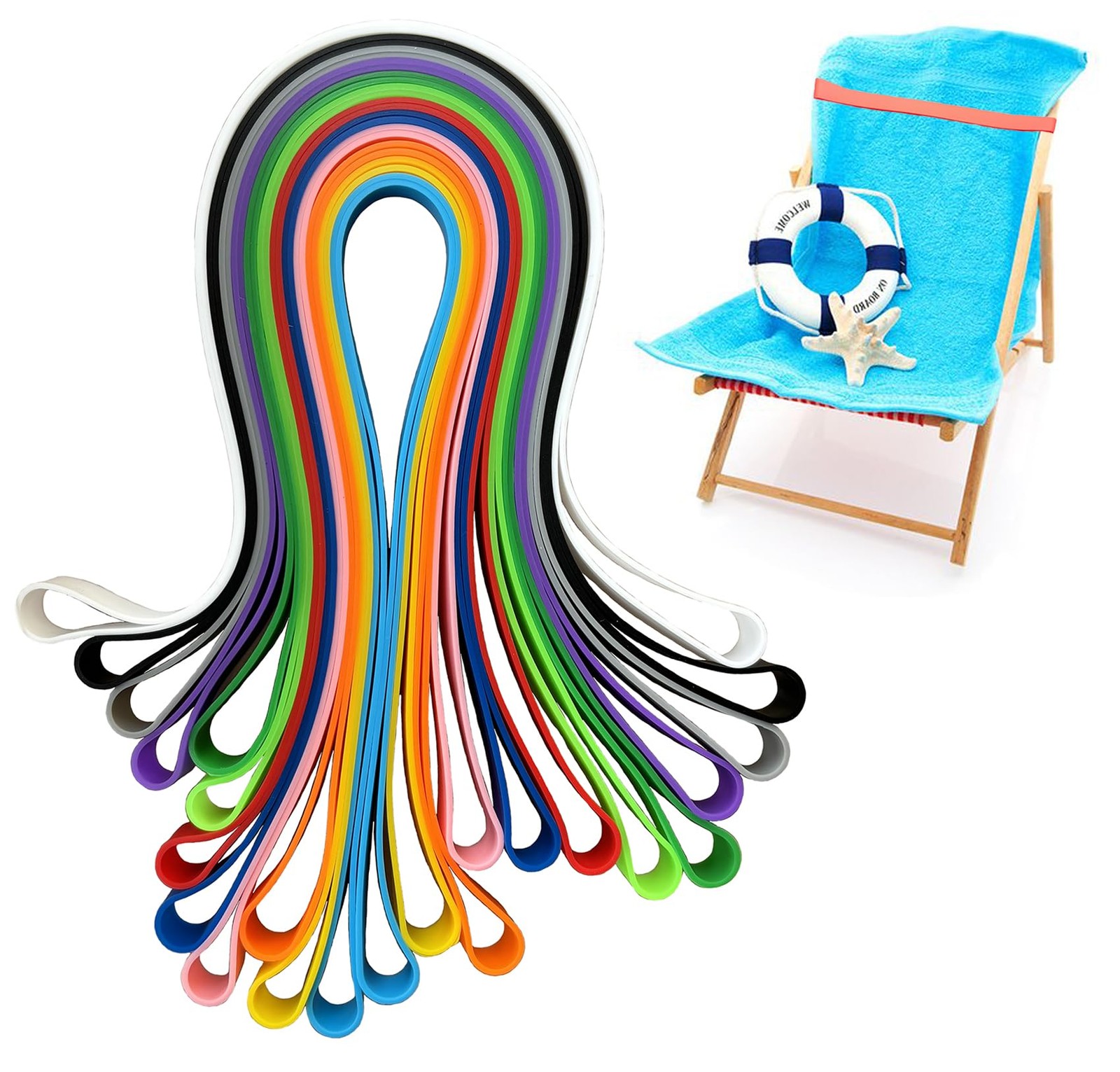 12 Pack Multi-Color Silicone Towel Bands for Beach Chairs