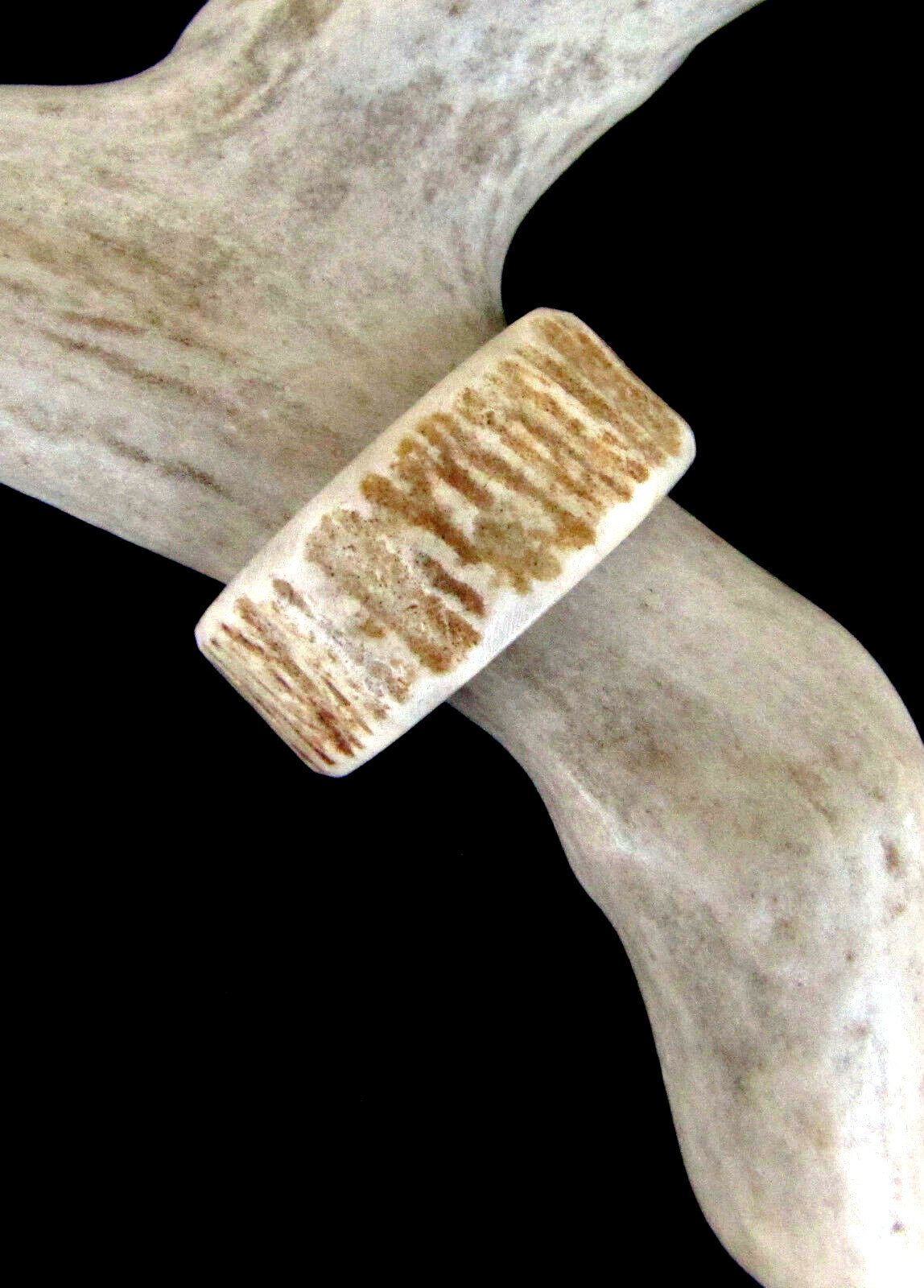 BROWN HANDCRAFTED OOAK SHED DEER, ELK ANTLER RING,SIZE 12  3/4, R-385