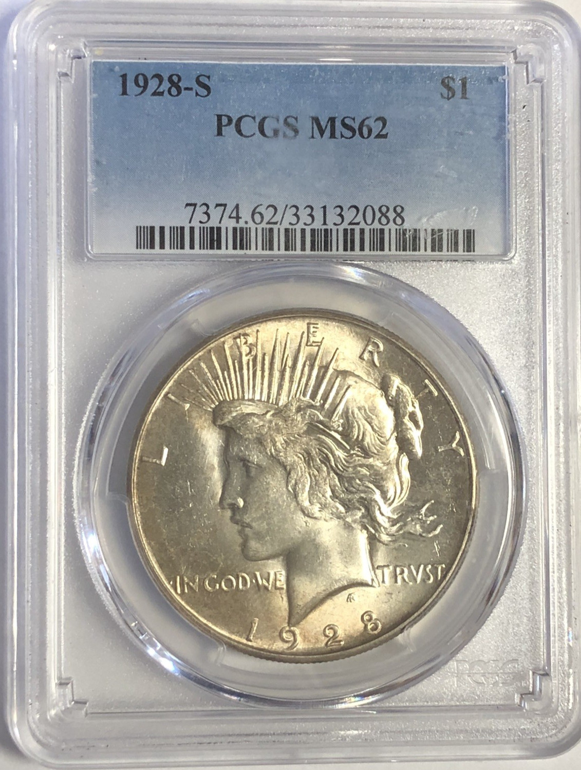 1928 S "PCGS MS62" - LUSTER /NICE HIGH POINTS-HAIR/ WINGS/ LOW MINTAGE/TONING🌈✅