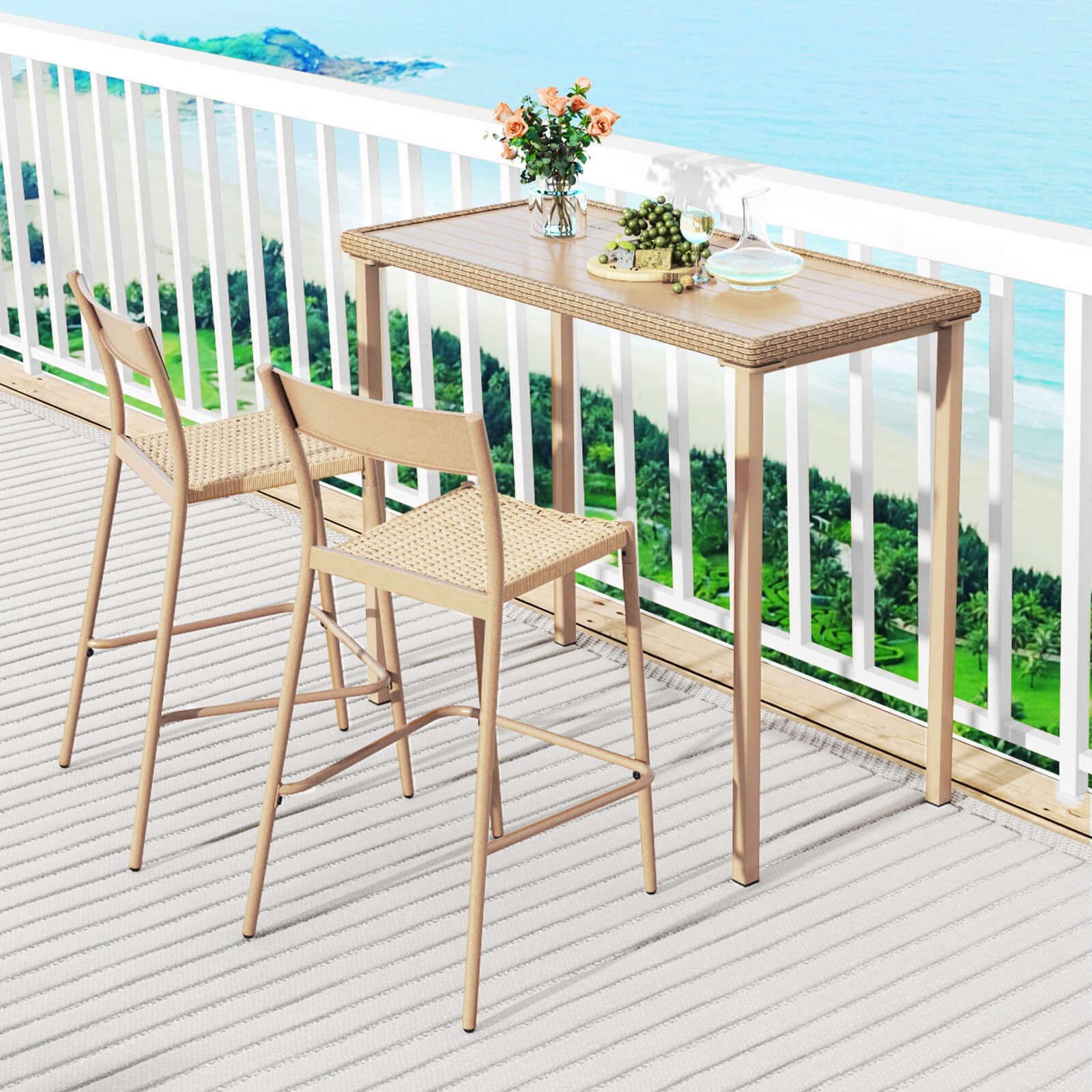 48” Outdoor Counter Height Table Patio Bar Table Heavy Duty Rectangle Metal